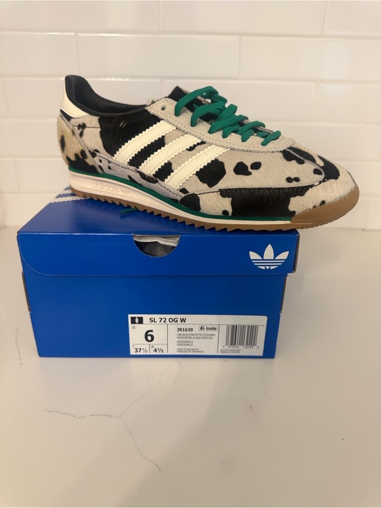 adidas Shoes - Brand New!!! adidas Black & White Cow-Print Samba-Sneaker with Green Laces